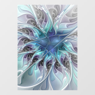 Abstrakte moderne Fraktal-Blume mit Blau geblüht Fensteraufkleber