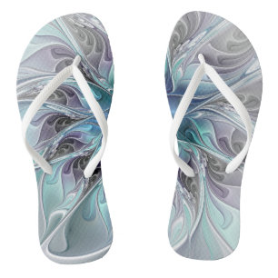 Abstrakte moderne Fraktal-Blume mit Blau geblüht Flip Flops