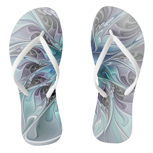 Abstrakte moderne Fraktal-Blume mit Blau geblüht Flip Flops (Fußbett)