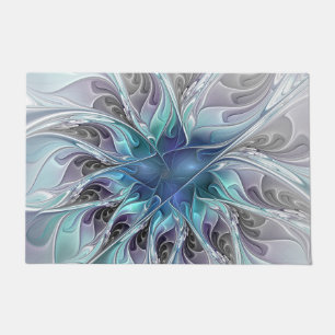 Abstrakte moderne Fraktal-Blume mit Blau geblüht Fußmatte