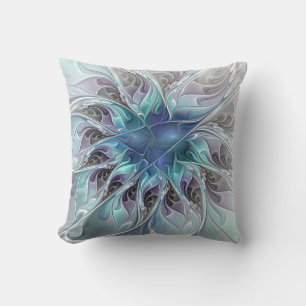 Abstrakte moderne Fraktal-Blume mit Blau geblüht Kissen