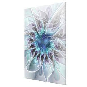 Abstrakte moderne Fraktal-Blume mit Blau geblüht Leinwanddruck
