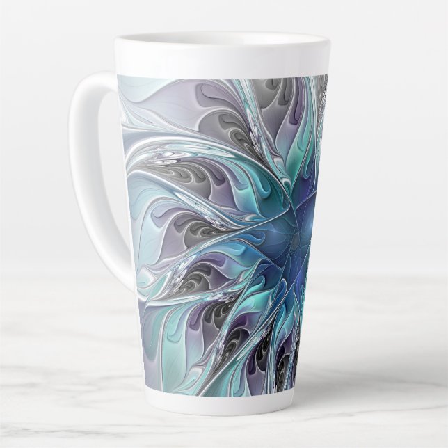 Abstrakte moderne Fraktal-Blume mit Blau geblüht Milchtasse (Linke Ecke)