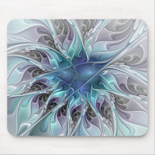 Abstrakte moderne Fraktal-Blume mit Blau geblüht Mousepad
