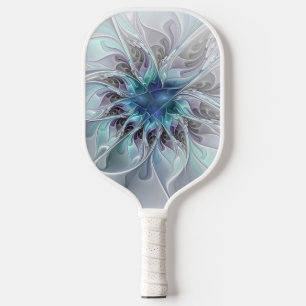 Abstrakte moderne Fraktal-Blume mit Blau geblüht Pickleball Schläger