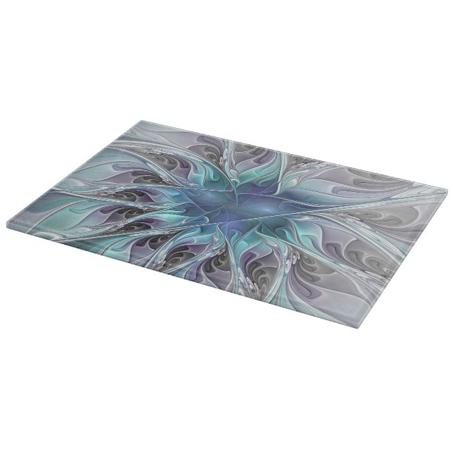 Abstrakte moderne Fraktal-Blume mit Blau geblüht Schneidebrett (Ecke)