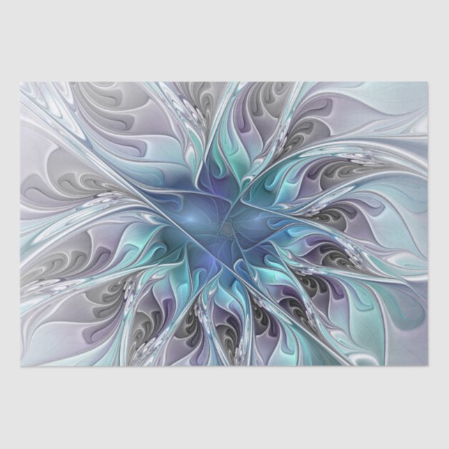 Abstrakte moderne Fraktal-Blume mit Blau geblüht Seidenpapier (Vorderseite)