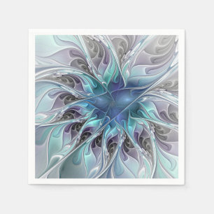 Abstrakte moderne Fraktal-Blume mit Blau geblüht Serviette