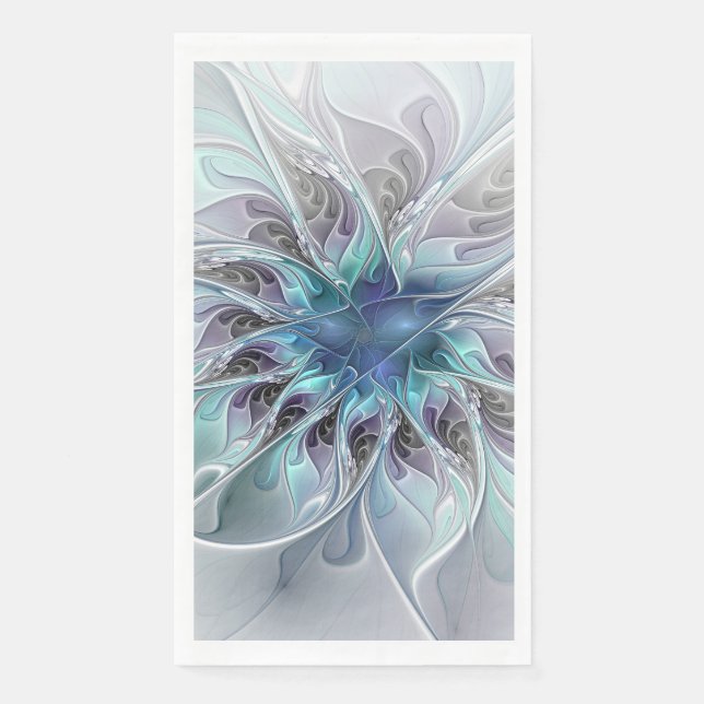 Abstrakte moderne Fraktal-Blume mit Blau geblüht Serviette (Vorderseite)