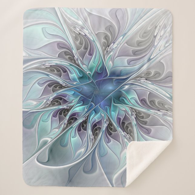 Abstrakte moderne Fraktal-Blume mit Blau geblüht Sherpadecke (Vorderseite)