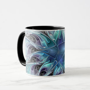 Abstrakte moderne Fraktal-Blume mit Blau geblüht Tasse