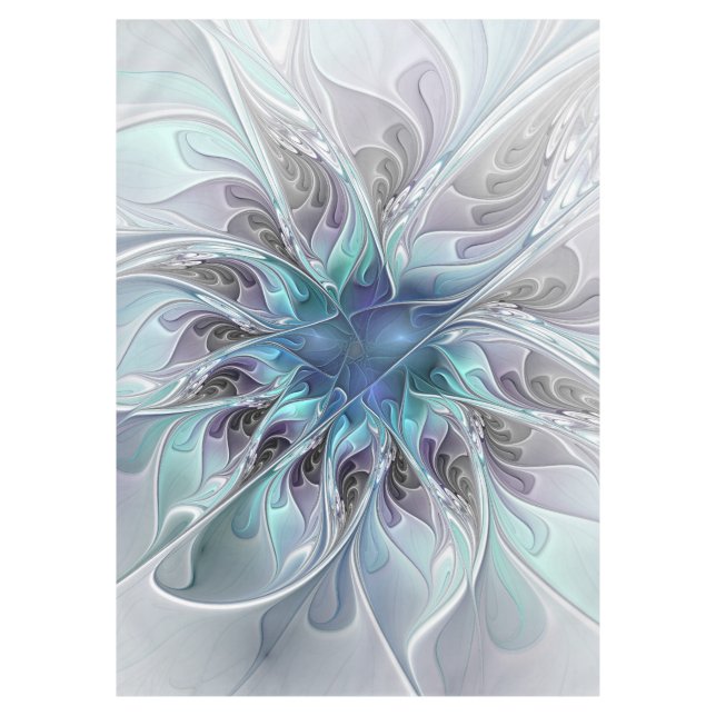 Abstrakte moderne Fraktal-Blume mit Blau geblüht Tischdecke (Vorderseite)