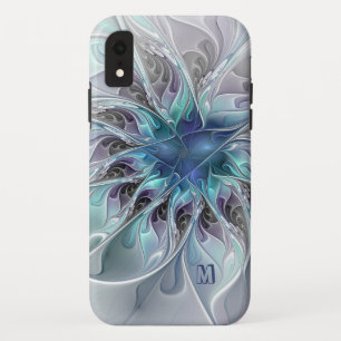 Abstrakte moderne Fraktal-Blume mit blauem Monogra Case-Mate iPhone Hülle