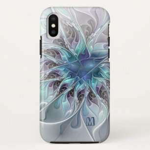 Abstrakte moderne Fraktal-Blume mit blauem Monogra Case-Mate iPhone Hülle