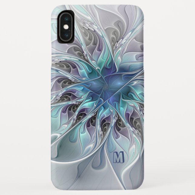 Abstrakte moderne Fraktal-Blume mit blauem Monogra Case-Mate iPhone Hülle (Rückseite)