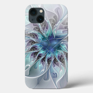Abstrakte moderne Fraktal-Blume mit blauem Monogra Case-Mate iPhone Hülle