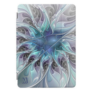 Abstrakte moderne Fraktal-Blume mit blauem Monogra iPad Pro Cover
