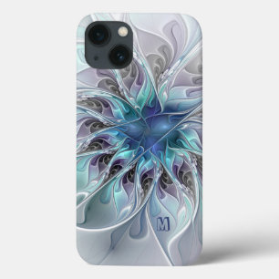 Abstrakte moderne fraktale Blume mit blauem Monogr Case-Mate iPhone Hülle