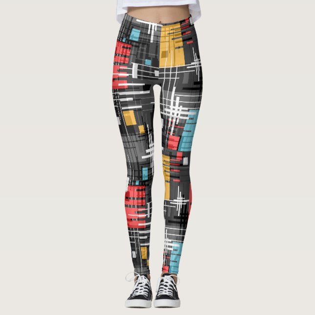 Abstrakte, moderne geometrische Formen, Streifen Leggings (Vorderseite)