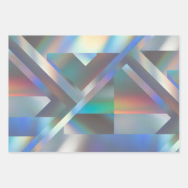 Abstrakte moderne geometrische Pastel holografisch Geschenkpapier Set
