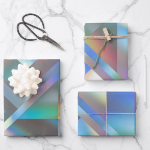 Abstrakte moderne geometrische Pastel holografisch Geschenkpapier Set