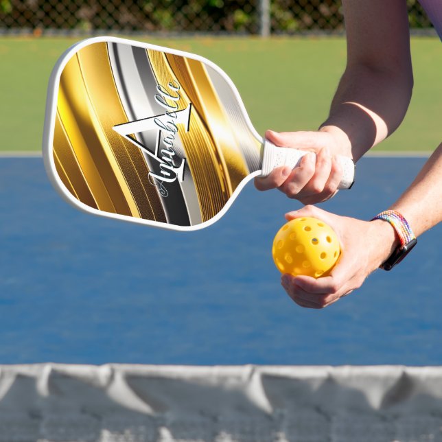 Abstrakte moderne Gold Silver & Bronze Waves Pickleball Schläger (InSitu)