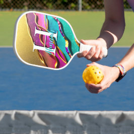 Abstrakte moderne Goldene Aqua & Pink Glam Waves Pickleball Schläger