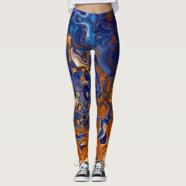 Abstrakte moderne Kunst in Blau und Kupfer Leggings
