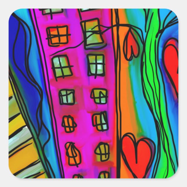 Abstrakte Moderne Kunst Quadratischer Aufkleber (Vorderseite)