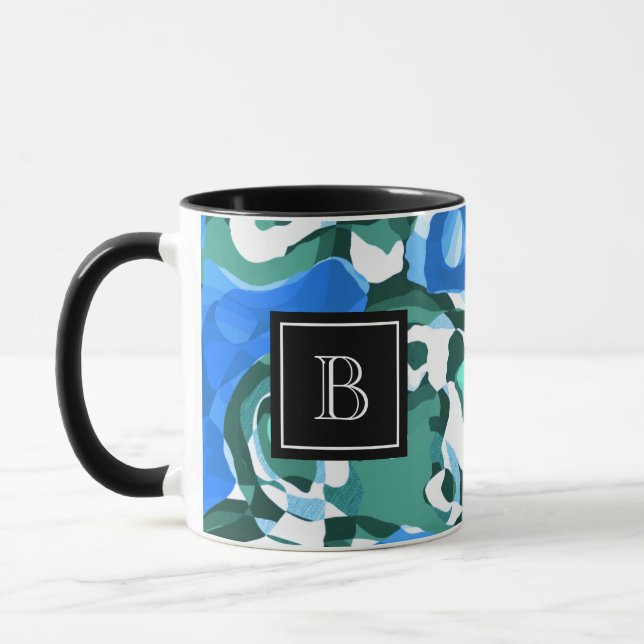 Abstrakte moderne Kunstcollage Monogramm Anfangsbu Tasse (Links)