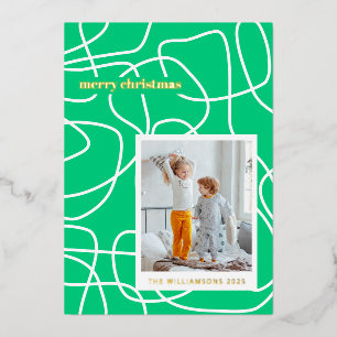 Abstrakte moderne Linie Art Green Custom Foto Gold Folien Feiertagskarte
