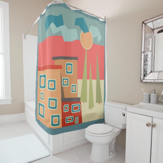 Abstrakte moderne minimalistische Kunstlandschaft Duschvorhang (Beispiel)