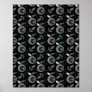 Abstrakte moderne monochrome Apfelblätter schwarz Poster