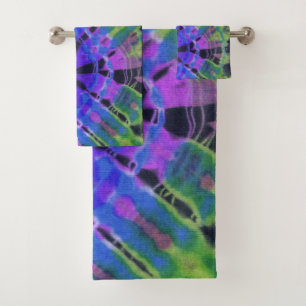 Abstrakte moderne Peacock Blue Green Batik Gefärb Badhandtuch Set