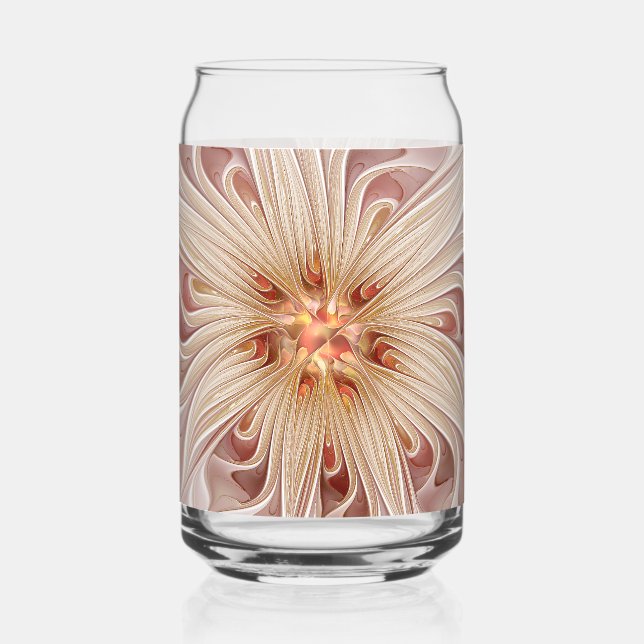 Abstrakte moderne Pfirsich-Pastell-Blumen-Fraktal- Dosenglas (Vorderseite)