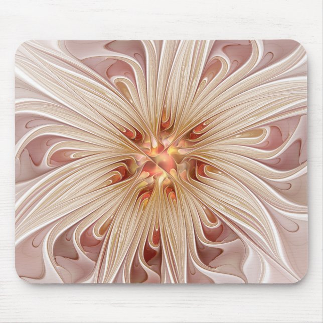 Abstrakte moderne Pfirsich-Pastell-Blumen-Fraktal- Mousepad (Vorne)