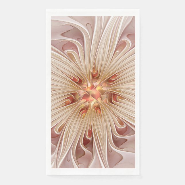 Abstrakte moderne Pfirsich-Pastell-Blumen-Fraktal- Serviette (Vorderseite)