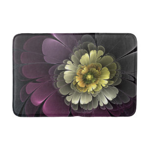 Abstrakte moderne Purpur-Khaki-Grau-Fraktal-Blume Badematte