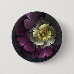 Abstrakte moderne Purpur-Khaki-Grau-Fraktal-Blume Button