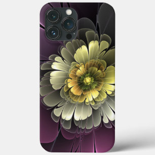 Abstrakte moderne Purpur-Khaki-Grau-Fraktal-Blume Case-Mate iPhone Hülle
