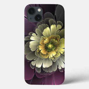 Abstrakte moderne Purpur Khaki-Grau Fraktal-Blume Case-Mate iPhone Hülle