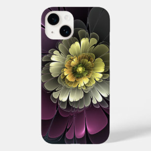 Abstrakte moderne Purpur-Khaki-Grau-Fraktal-Blume Case-Mate iPhone 14 Hülle