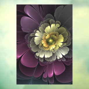 Abstrakte moderne Purpur-Khaki-Grau-Fraktal-Blume Fensteraufkleber