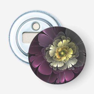 Abstrakte moderne Purpur-Khaki-Grau-Fraktal-Blume Flaschenöffner