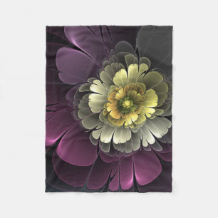 Abstrakte moderne Purpur-Khaki-Grau-Fraktal-Blume Fleecedecke