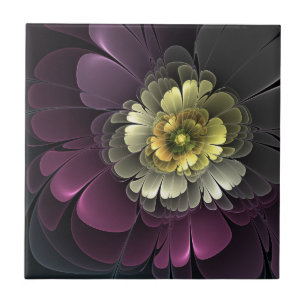 Abstrakte moderne Purpur-Khaki-Grau-Fraktal-Blume Fliese