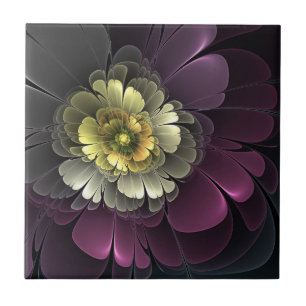Abstrakte moderne Purpur-Khaki-Grau-Fraktal-Blume Fliese