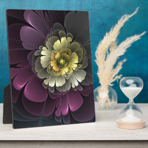 Abstrakte moderne Purpur-Khaki-Grau-Fraktal-Blume Fotoplatte