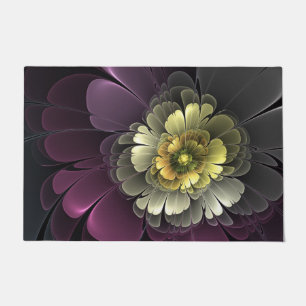 Abstrakte moderne Purpur-Khaki-Grau-Fraktal-Blume Fußmatte