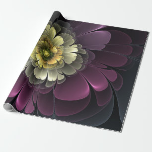 Abstrakte moderne Purpur-Khaki-Grau-Fraktal-Blume Geschenkpapier